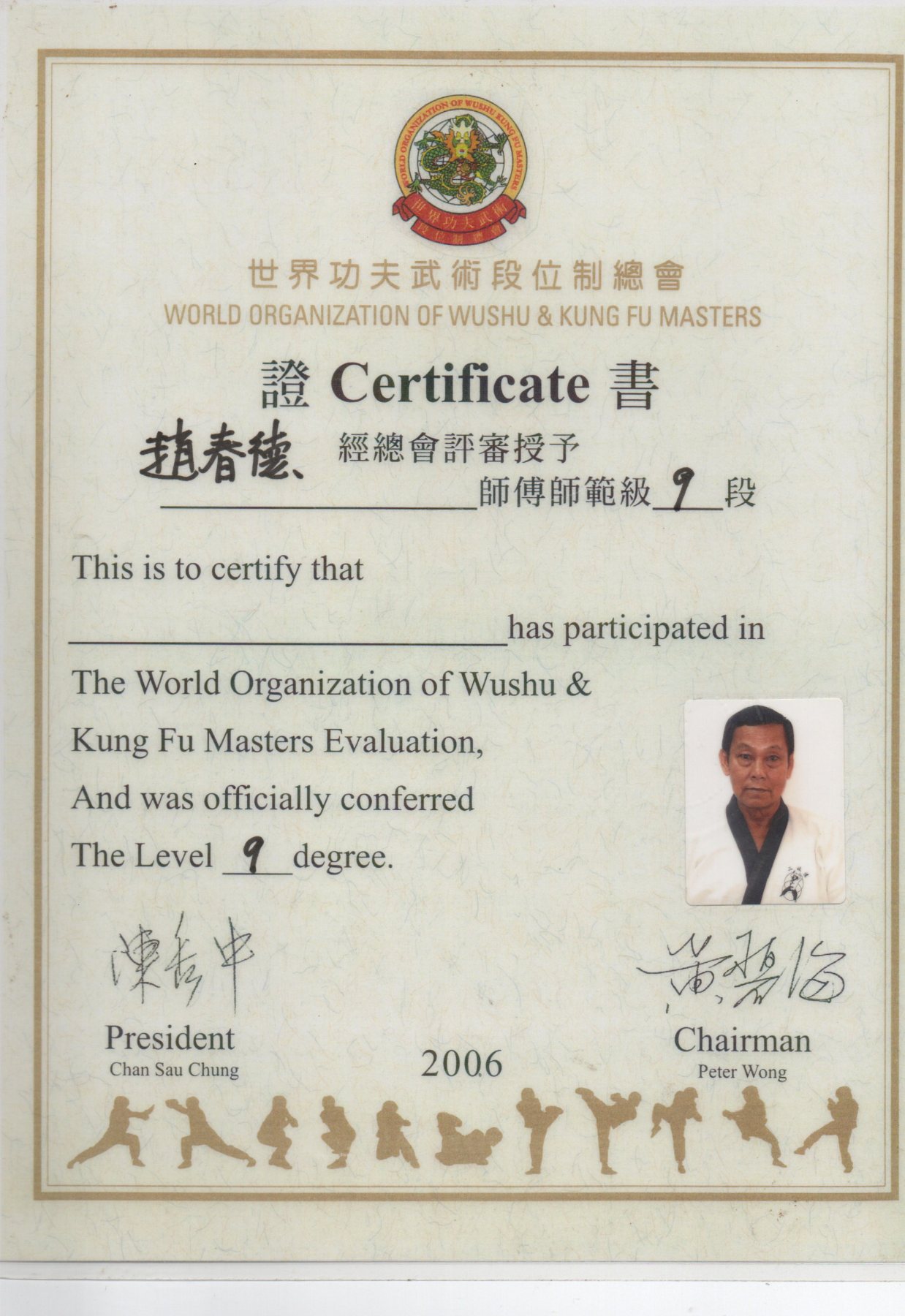 World Wushu certificate